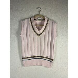 Cricket Mens Pink Fair Isle V-Neck Sweater Vest 100% Cotton Ribbed Knit Size M